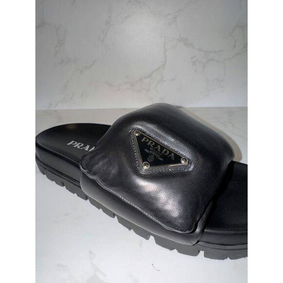 Prada Napa Soft Padded Logo Slides - Like New, Size 37 - Picture 2 of 5